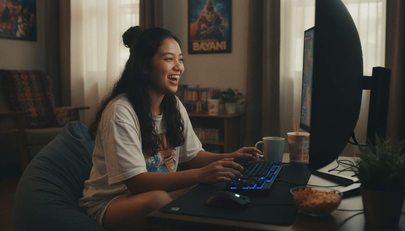 Engaged Player Excited female player enjoying online gaming